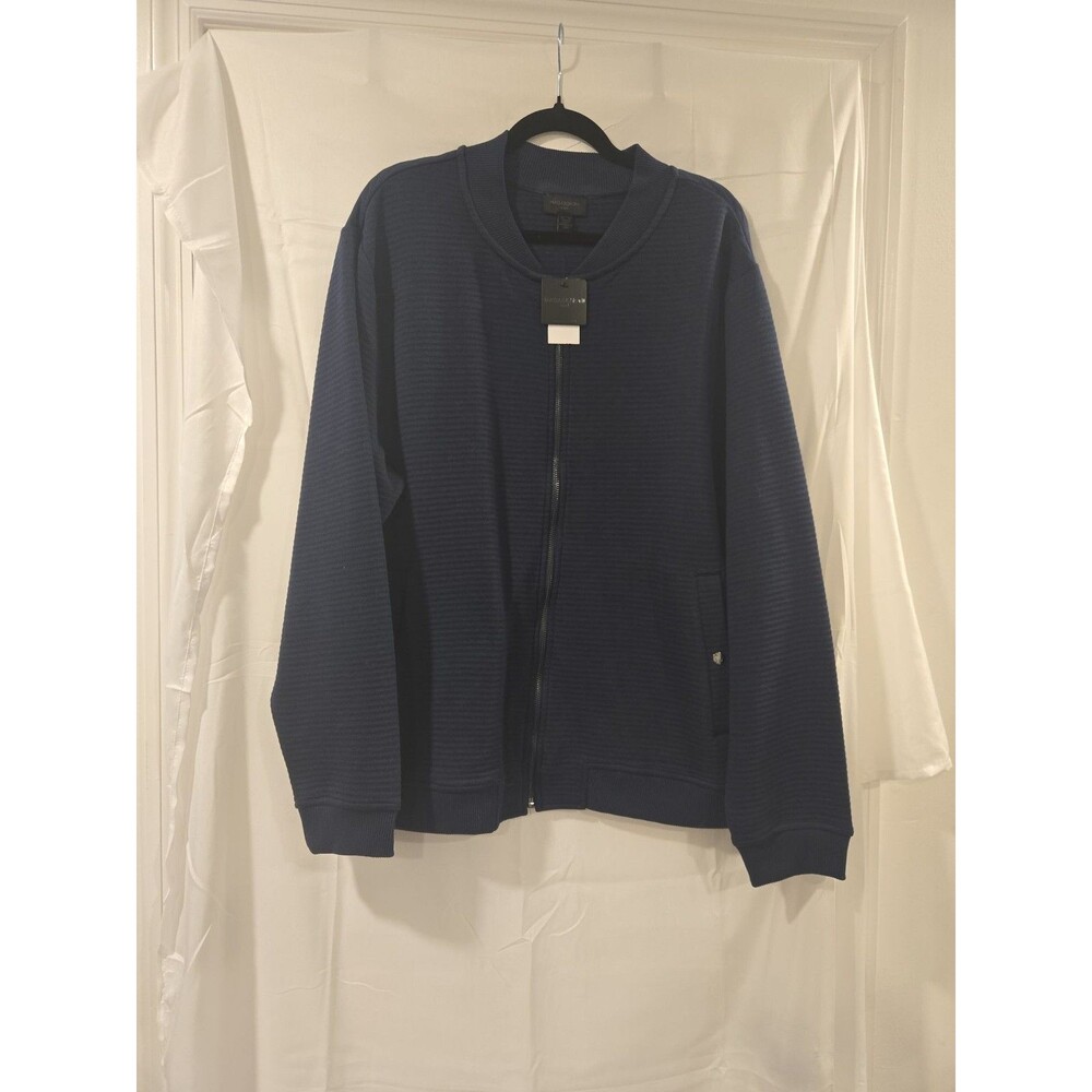 Magaschoni Man Textured Navy Blue Full-Zip Bomber Jacket